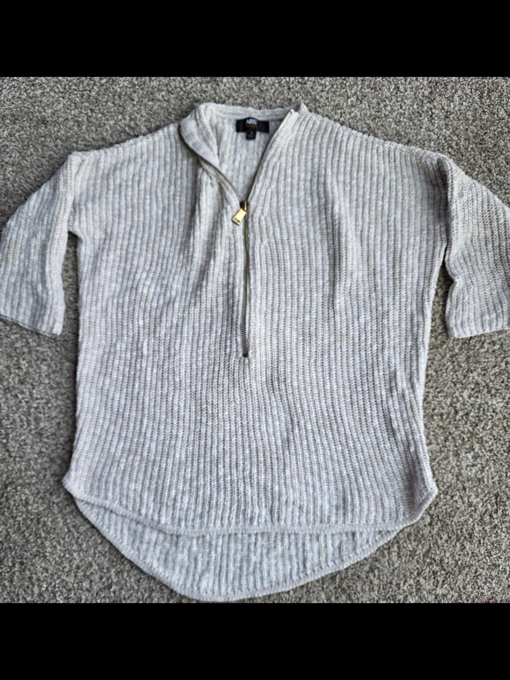 ABS Allen Schwartz Cream Ribbed V-Neck Half-Zip Sweater